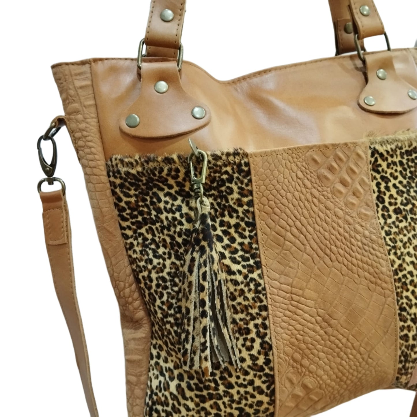 CARTERA COMBINADA CUERO CON PELO PRINT LEOPARDO